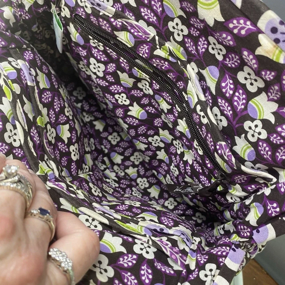 Vera Bradley Eloise-Plum Petals-Hand Bag Purse Kiss-Lock Double Straps W/Wallet